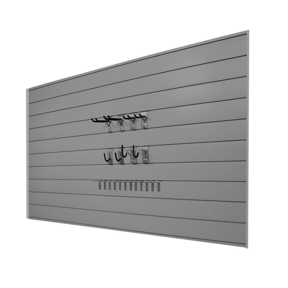 Proslat 33013 PVC Slatwall 8 ft. x 4 ft. Light Gray Hook Kit Bundle (20-Piece)