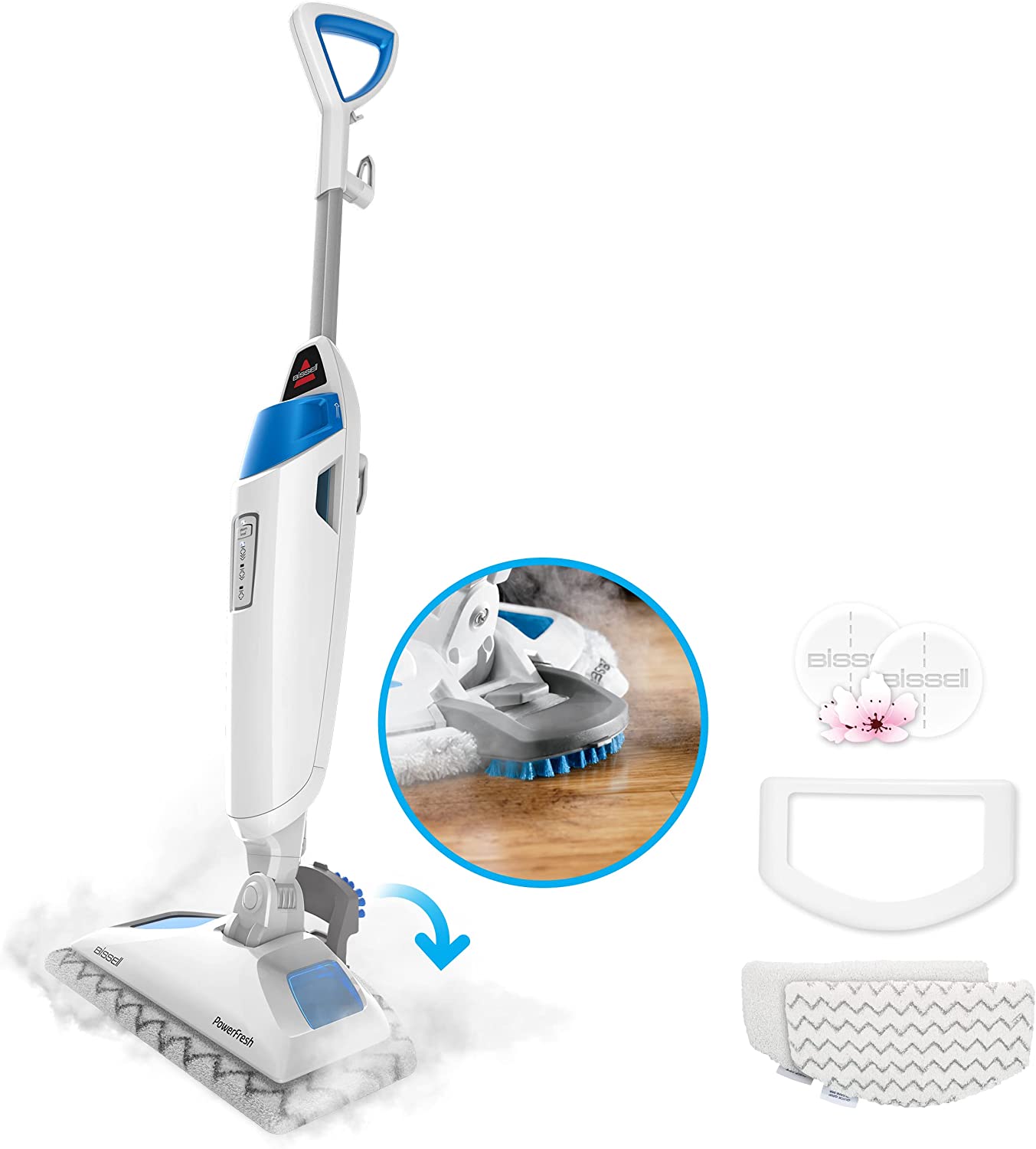 Bissell 1940A Power Fresh Steam Mop with Natural Sanitization. Floor Steamer. Tile Cleaner. and Hard Wood Floor Cleaner with Flip-Down Easy Scrubber