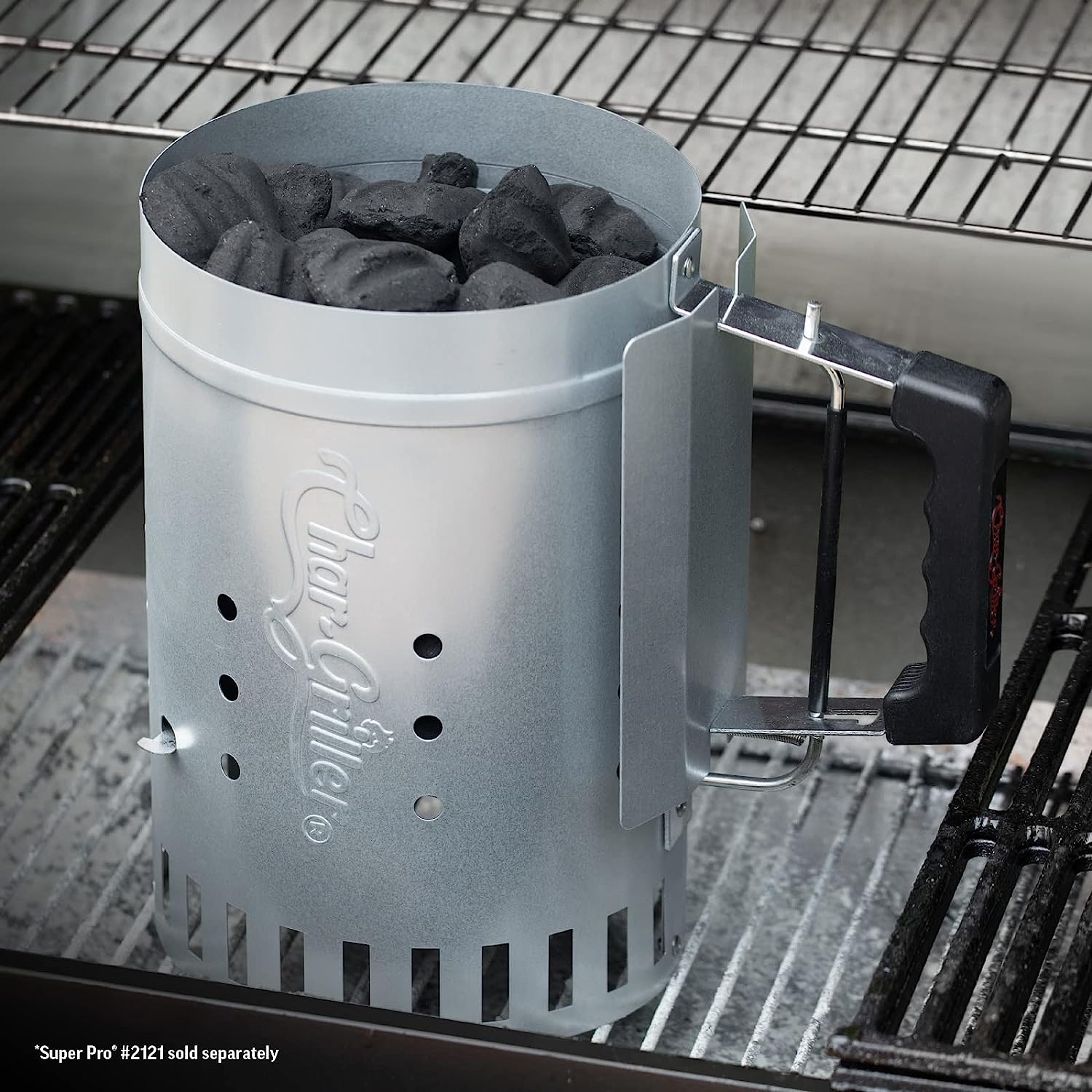 Char-Griller Charcoal Grill Chimney Starter with Quick Release Trigger. 12-Inch