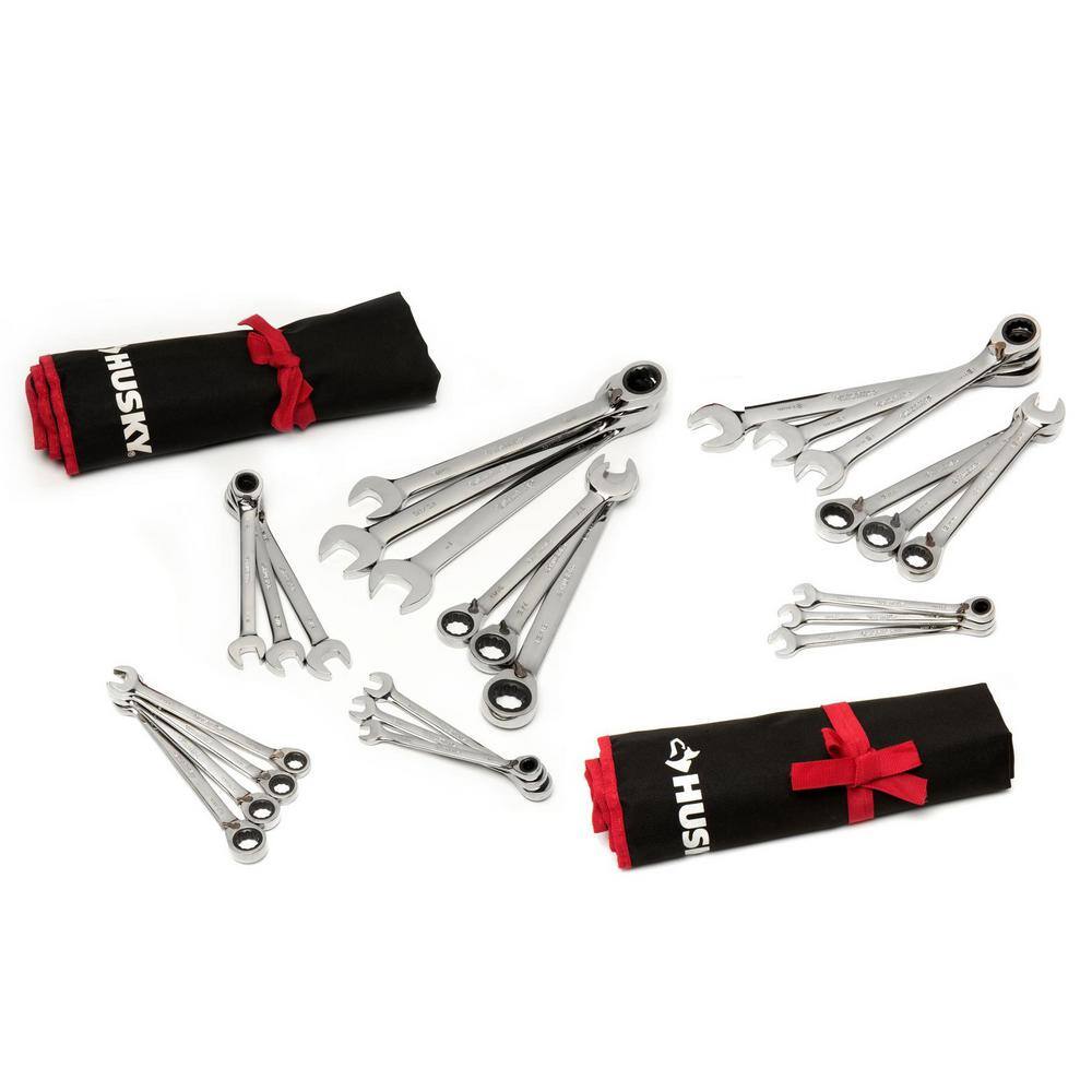 Husky HRRW25PCSAEMMC Master Metric and SAE Reversible Ratcheting Wrench Set (25-Piece)