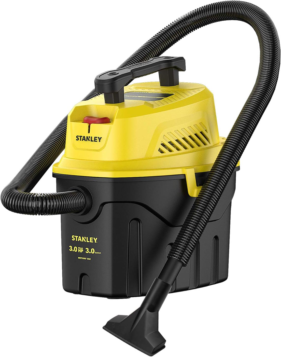 Stanley SL18910P-3 Wet/Dry. 3 Gallon. 3 Horsepower. Portable Car Vacuum. 3.0 HP AC. Black+Yellow