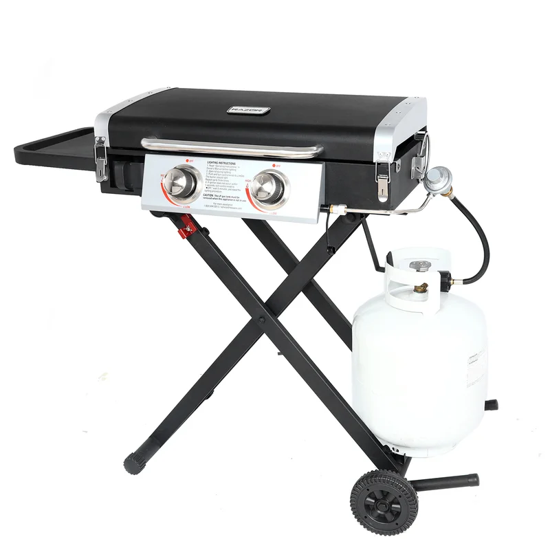 Razor GGC2030M 2-Burner Portable LP Gas Griddle with Lid and Folding Cart in Black