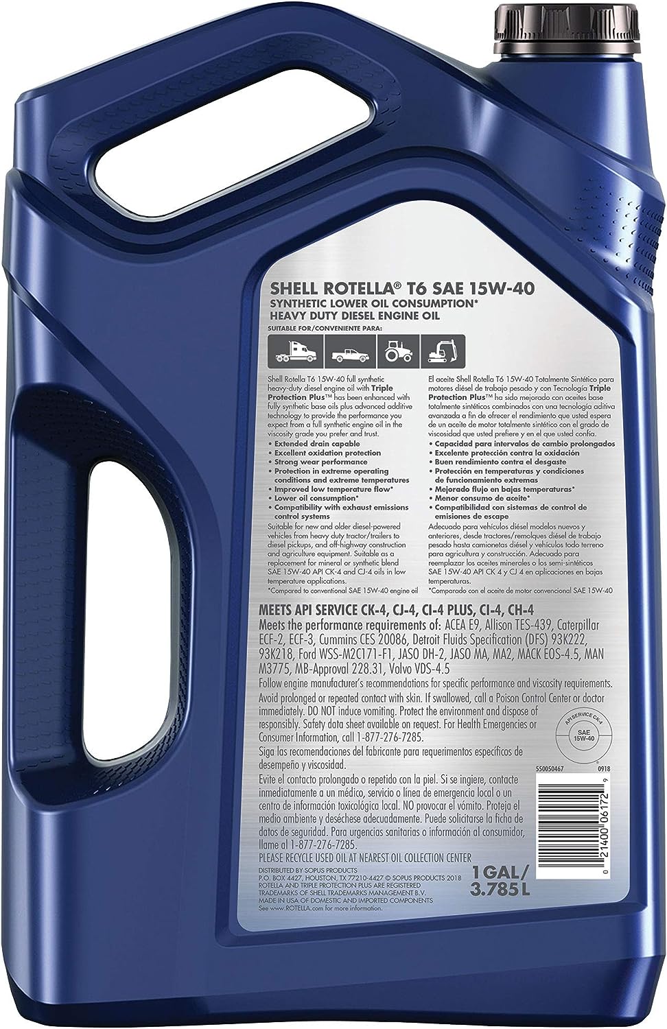 Shell Rotella T6 Full Synthetic 15W-40 Diesel Engine Oil (1-Gallon. Case of 3)
