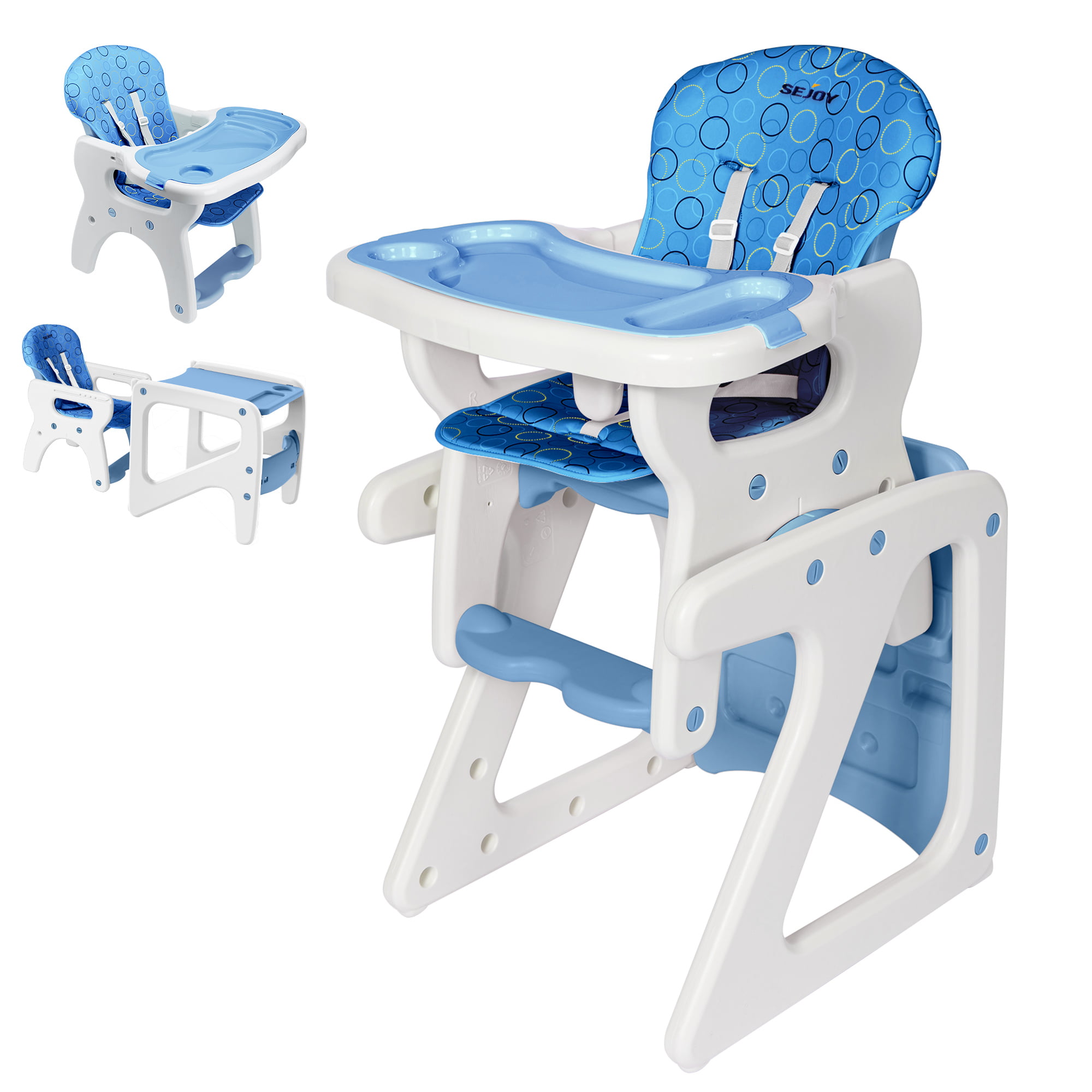 Sejoy 3 in 1 Baby High Chair Convertible Play Table Seat Booster Toddler Feeding Tray. Blue
