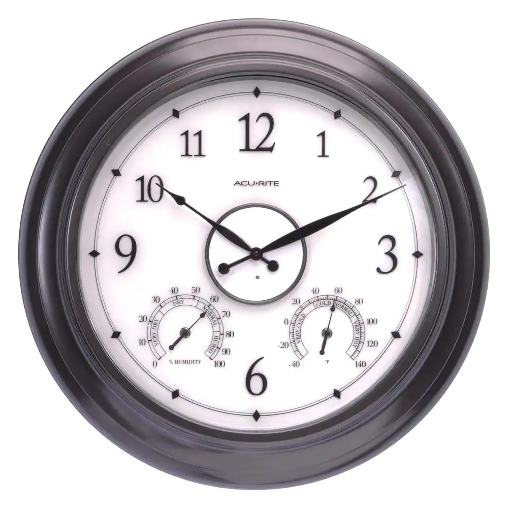 AcuRite 24 in. LED-Illuminated Outdoor Wall Clock. Metal Frame. Glass Lens. Black