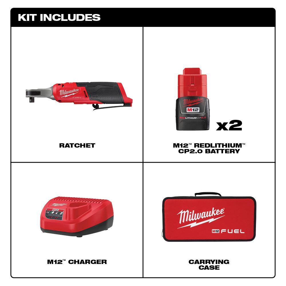Milwaukee 2567-22-48-11-2420 M12 FUEL 12V Lithium-Ion Brushless Cordless High Speed 3/8 in. Ratchet with M12 2.0Ah Battery