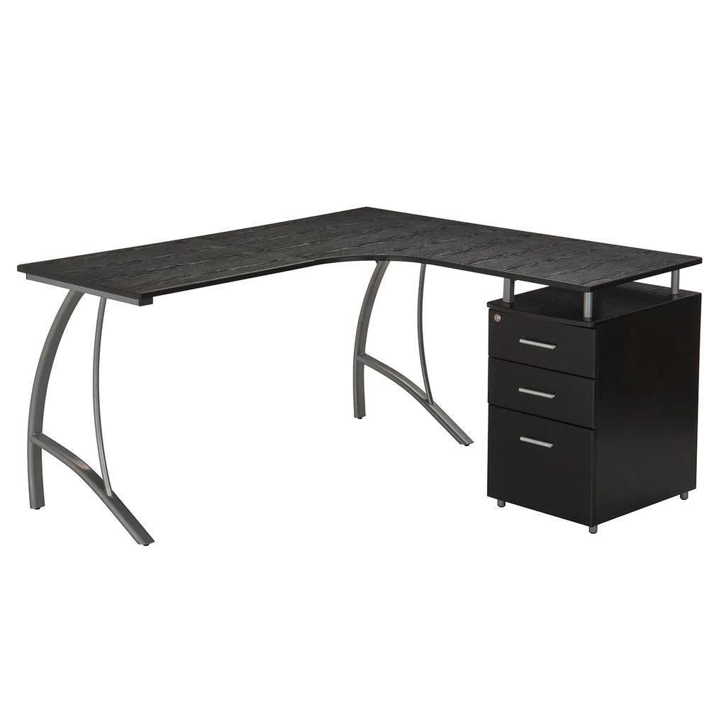 TECHNI MOBILI RTA-4804L-ES L-Shaped Espresso 3 Drawer Computer Desk with File Storage