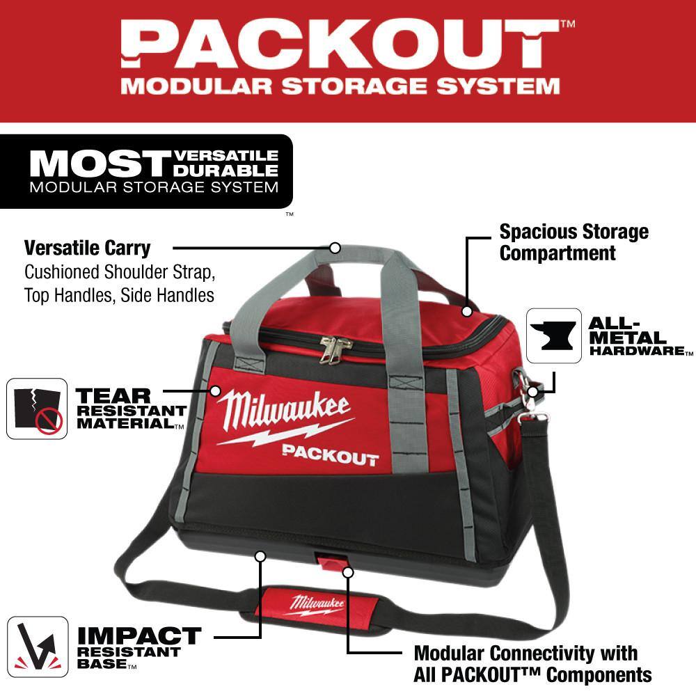 Milwaukee 48-22-8322-48-32-4082 20 in. PACKOUT Tool Bag and SHOCKWAVE Impact Duty Alloy Steel Screw Driver Bit Set with PACKOUT Case (100-Piece)