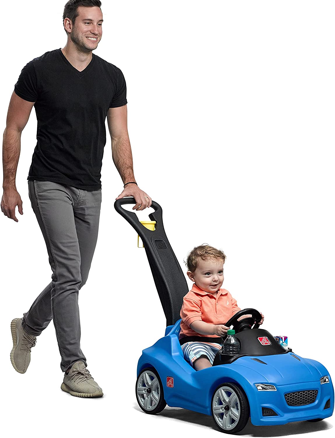 Step2 Whisper Ride Toddler Push Car. Blue – Ride On Toy with Included Seat Belt. Easy Storage and Transport. Steering Wheel for Pretend Play – Push Toy Car Makes a Great Stroller Alternative