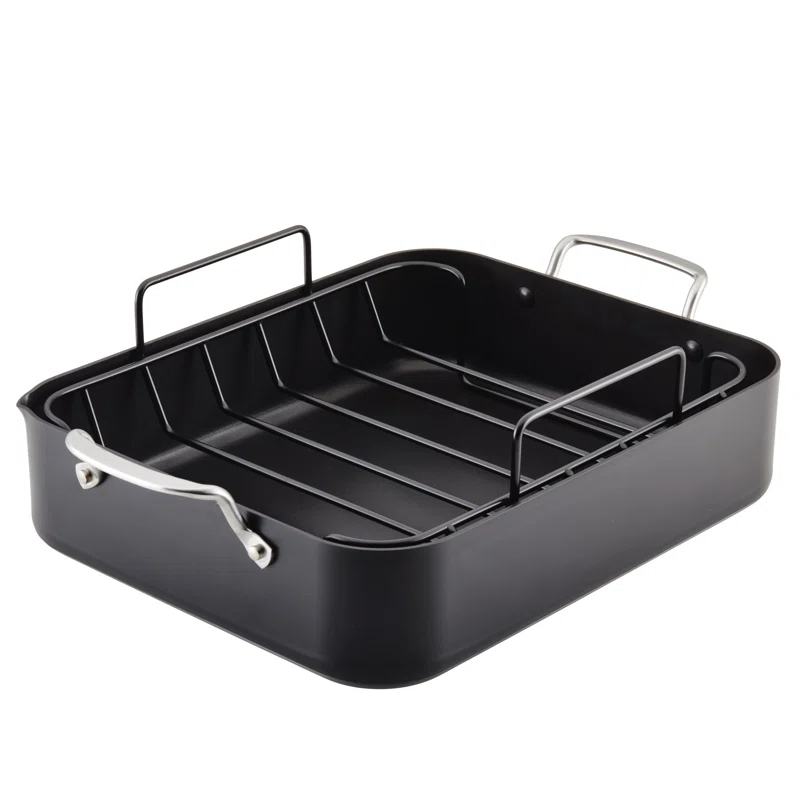 KitchenAid 84806 Hard Anodized Roasting Pan/Roaster with Removable Rack. 13 Inch x 15.75 Inch. Matte Black