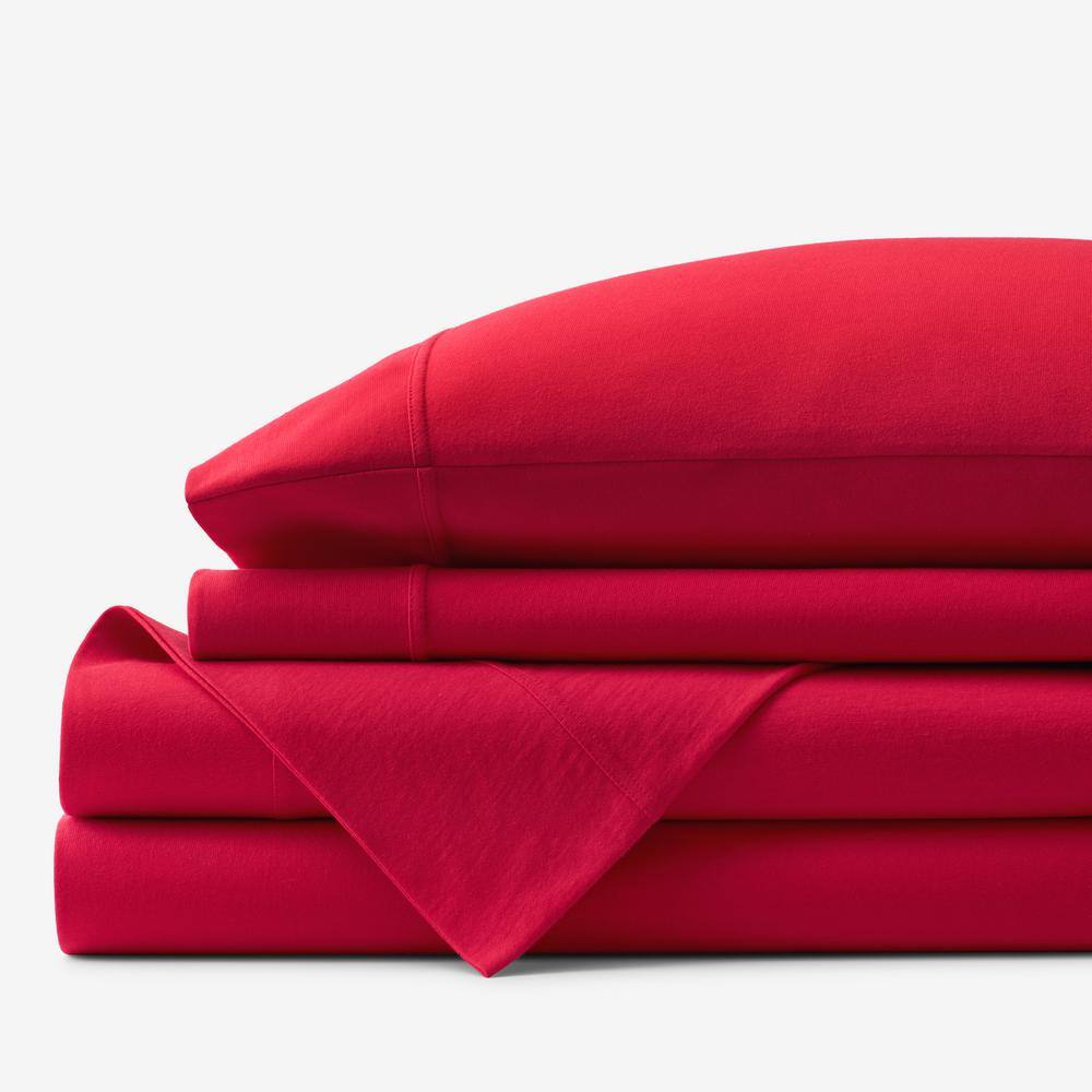 The Company Store  Company Cotton 4-Piece Red Solid Cotton Jersey Knit Queen Sheet Set - Red