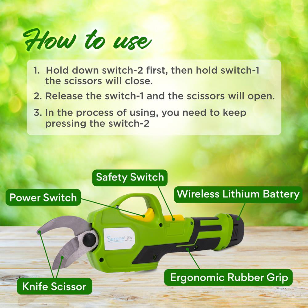 SereneLife Rechargeable Cordless Electric Handheld Trimmer and Pruning Shears