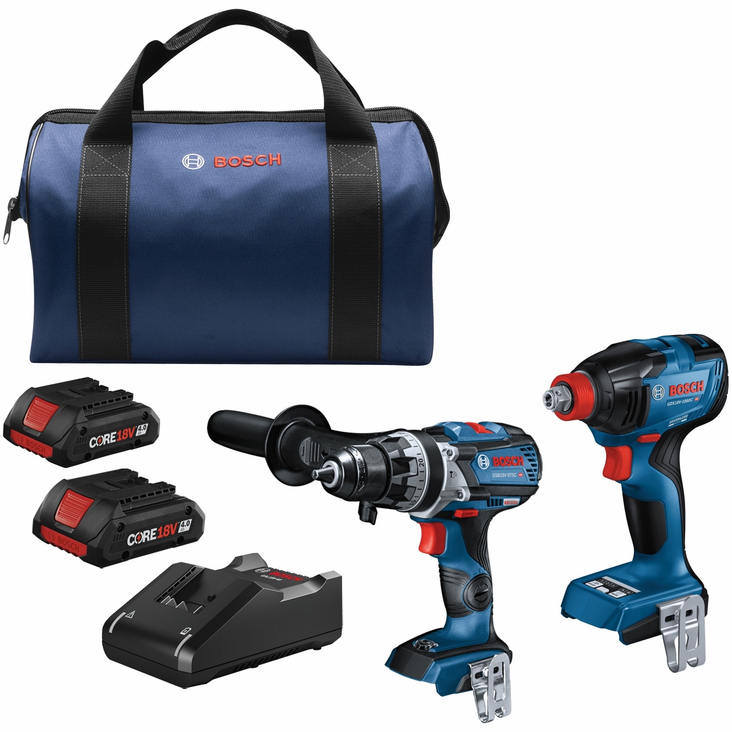 Bosch Connected-Ready 2-Tool Core18V Brushless Power Tool Combo Kit with Soft Case (2 Li-ion Batteries Included and Charger Included)