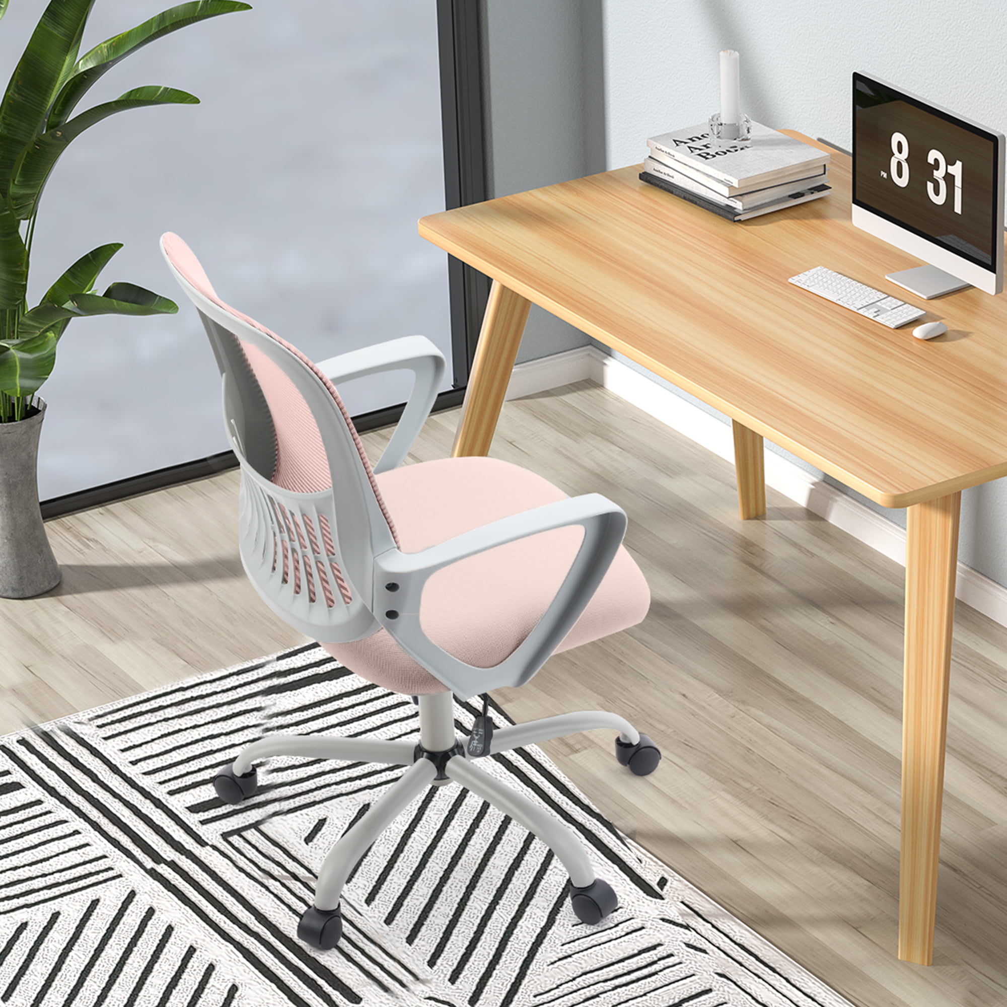 Yangming Ergonomic Office Chair. Mid Back Mesh Desk Chair with Lumbar Support for Home Office. Pink