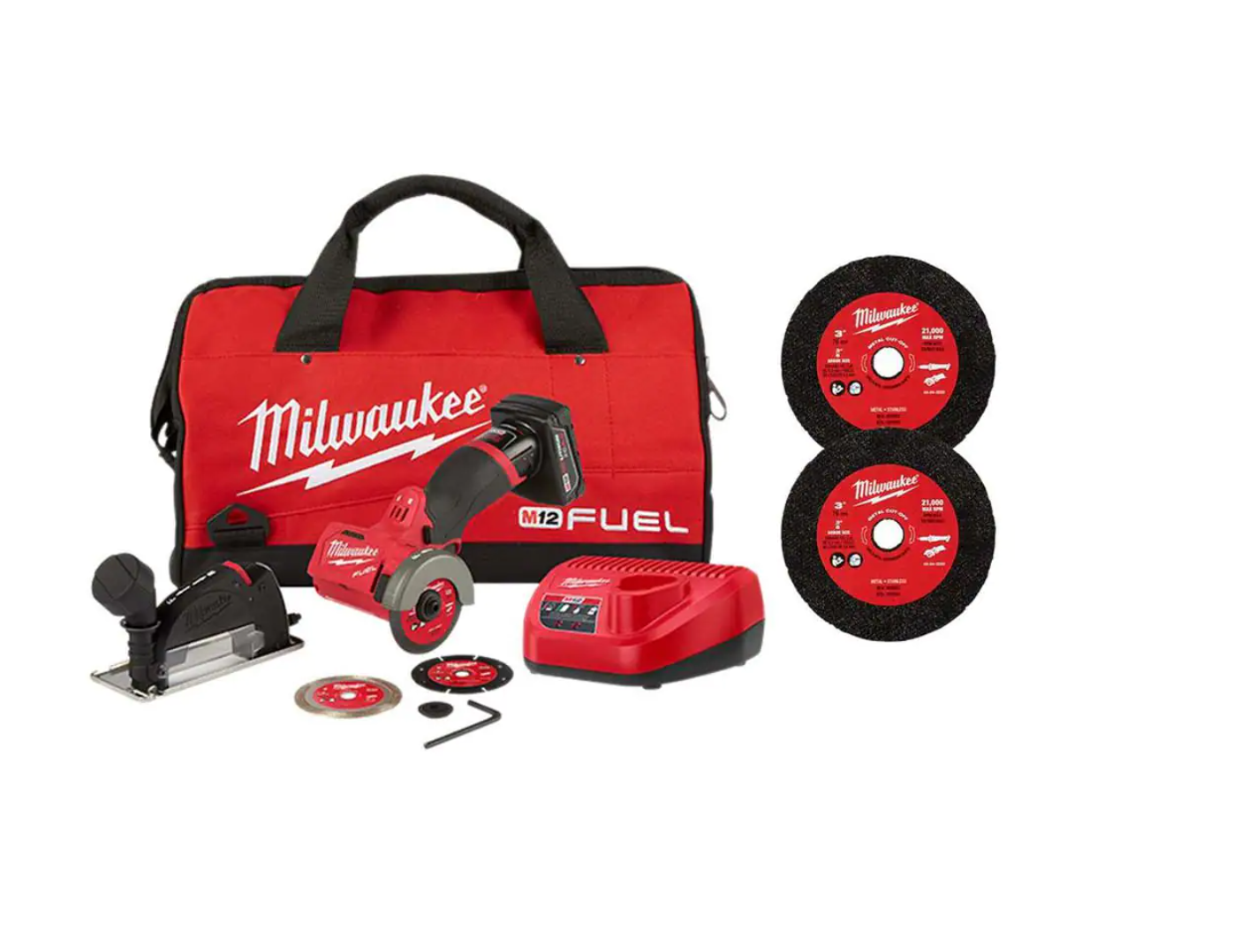 Milwaukee 2522-21XC-49-94-3000-49-94-3000 M12 FUEL 12-Volt 3 in. Lithium-Ion Brushless Cordless Cut Off Saw Kit with 3 in. Metal Cut Off Wheels (6-Pack)