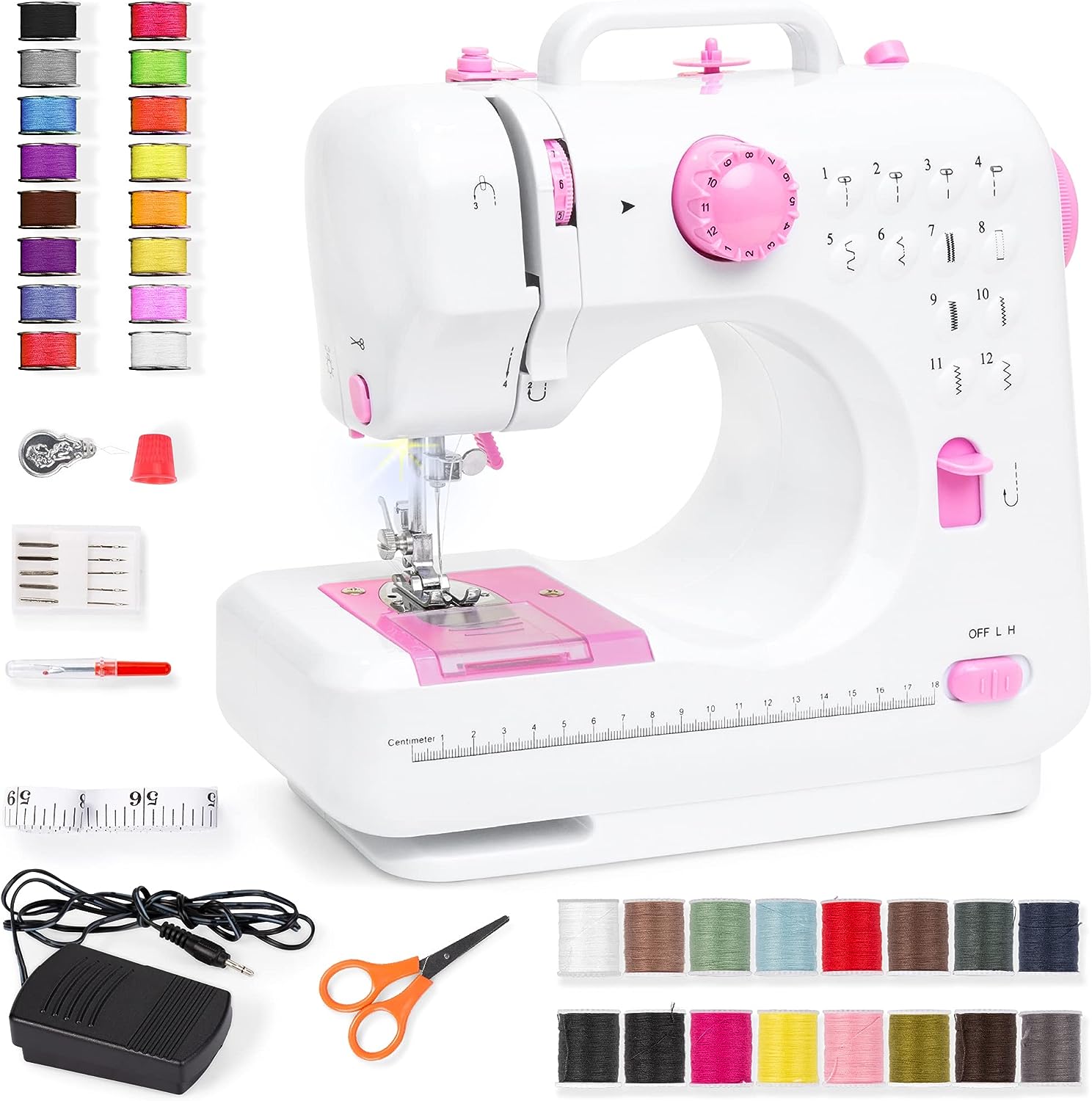 Best Choice Products Compact Sewing Machine. 42-Piece Beginners Kit. Multifunctional Portable 6V Beginner Sewing Machine w/ 12 Stitch Patterns. Light. Foot Pedal. Storage Drawer - Pink/White