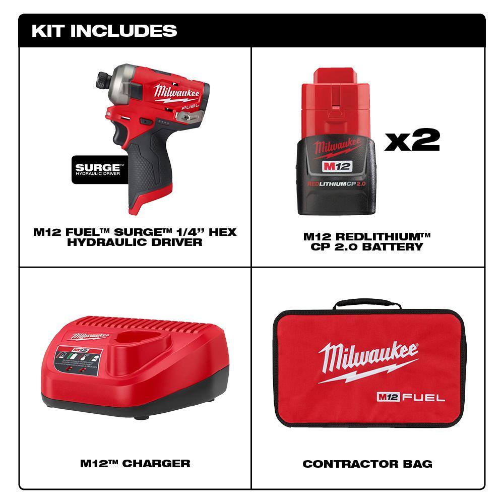 Milwaukee 2551-22-2526-20-2530-20 M12 FUEL SURGE 12V Lithium-Ion Brushless Cordless 1/4 in. Impact Driver Compact Kit Multi-Tool 5-3/8 in. Circular Saw
