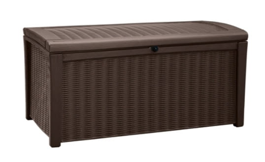 Keter Borneo Outdoor All-Weather 110 Gallon Plastic and Resin Deck Box. Brown