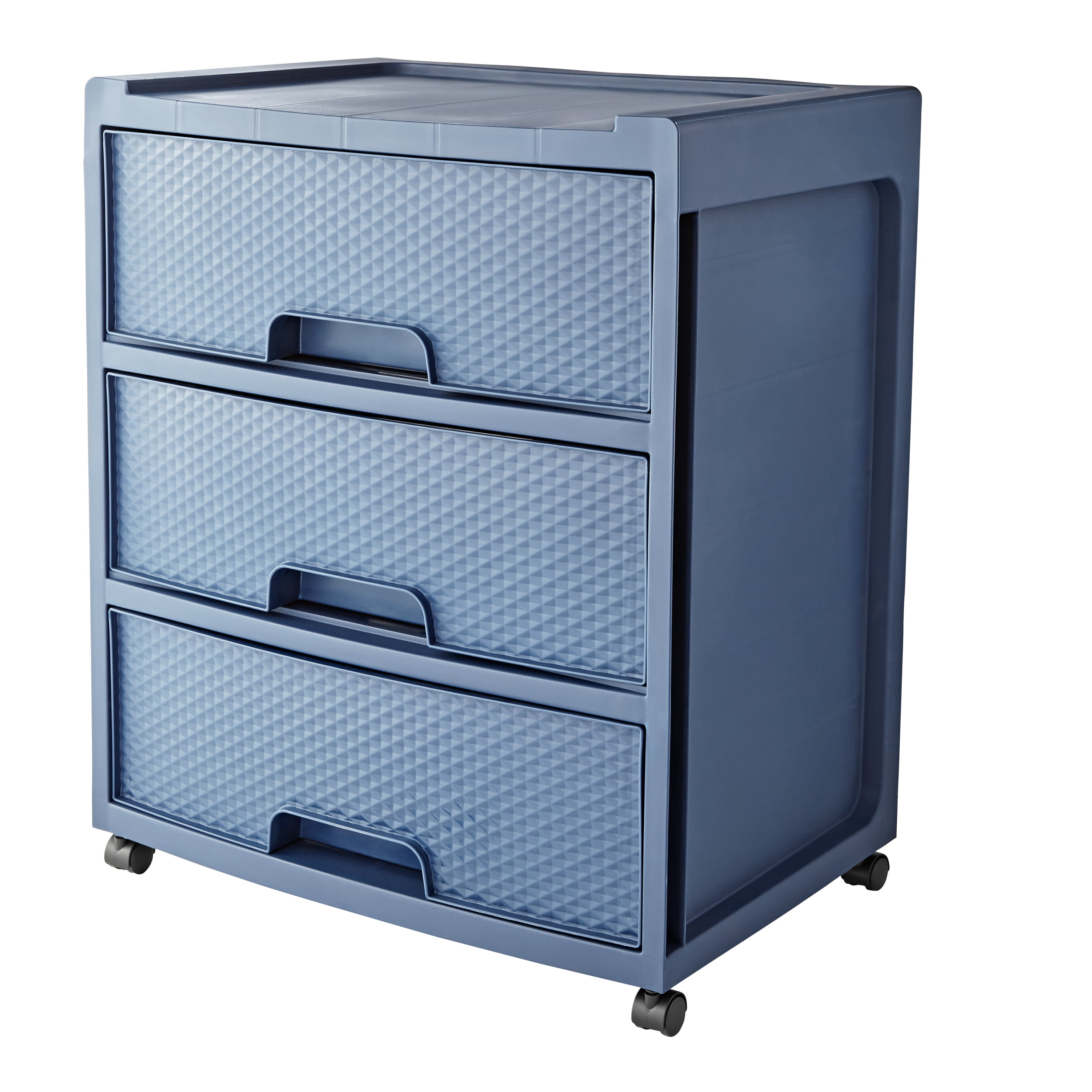 Mainstays 3 Drawer Wide Diamond Plastic Storage Cart. Cove Blue