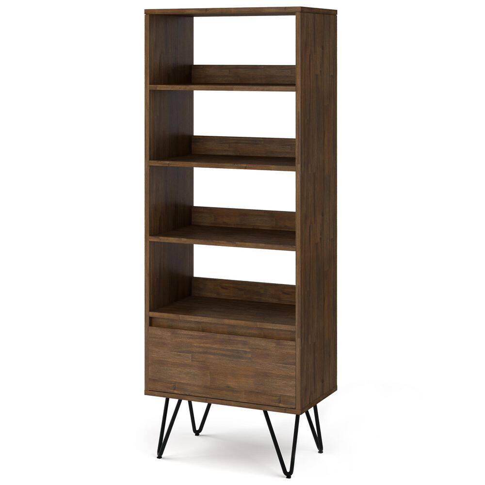 Simpli Home  Chase 63.8 in. H Rustic Natural Aged Brown Solid Acacia Wood 4-Shelf Tall Bookcase