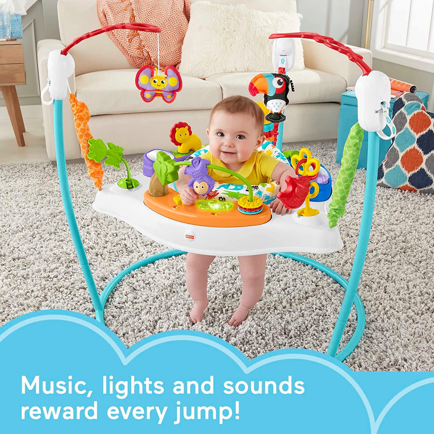 Fisher-Price Baby Bouncer Animal Activity Jumperoo With Music Lights Sounds And Developmental Toys For Infants