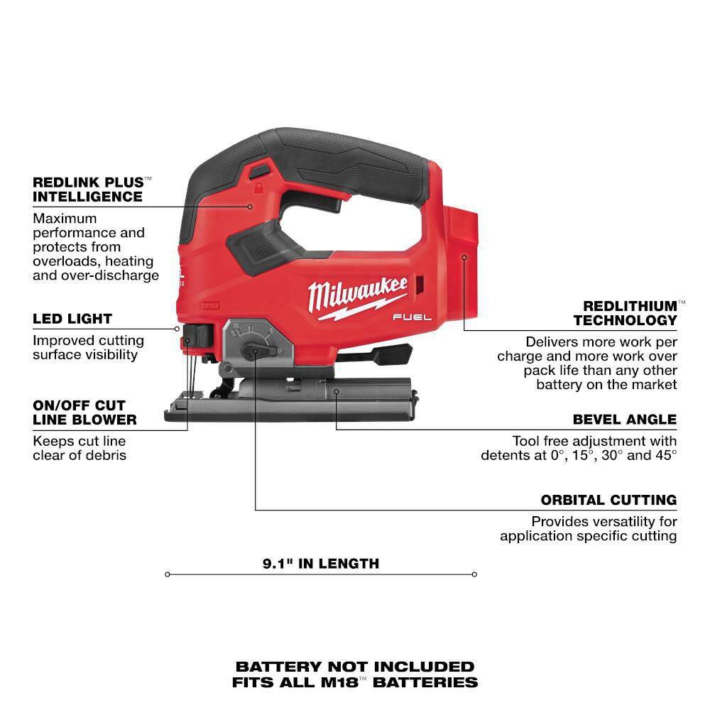 Milwaukee 2737-20-48-11-1850 M18 FUEL 18-Volt Lithium-Ion Brushless Cordless Jig Saw with M18 5.0 Ah Battery