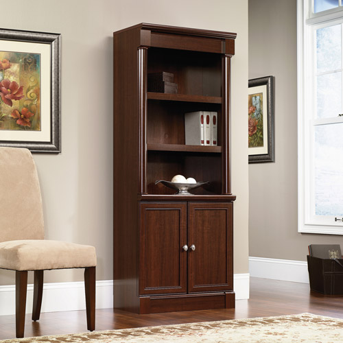 Sauder Palladia Library Bookcase with Doors. Select Cherry Finish
