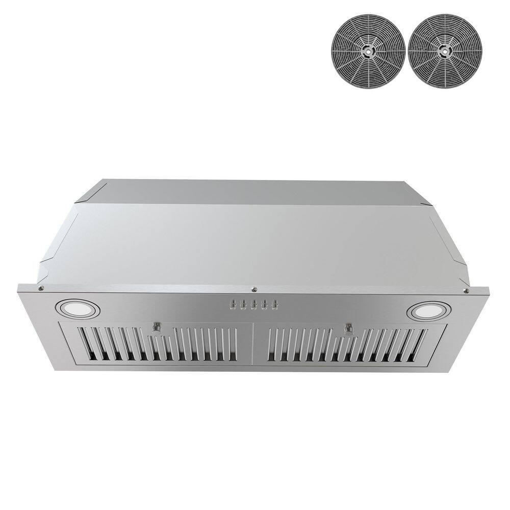 AKDY RH0666 28 in. 343 CFM Convertible Insert Range Hood with Carbon Filters. LED Lights and push buttons in Stainless Steel