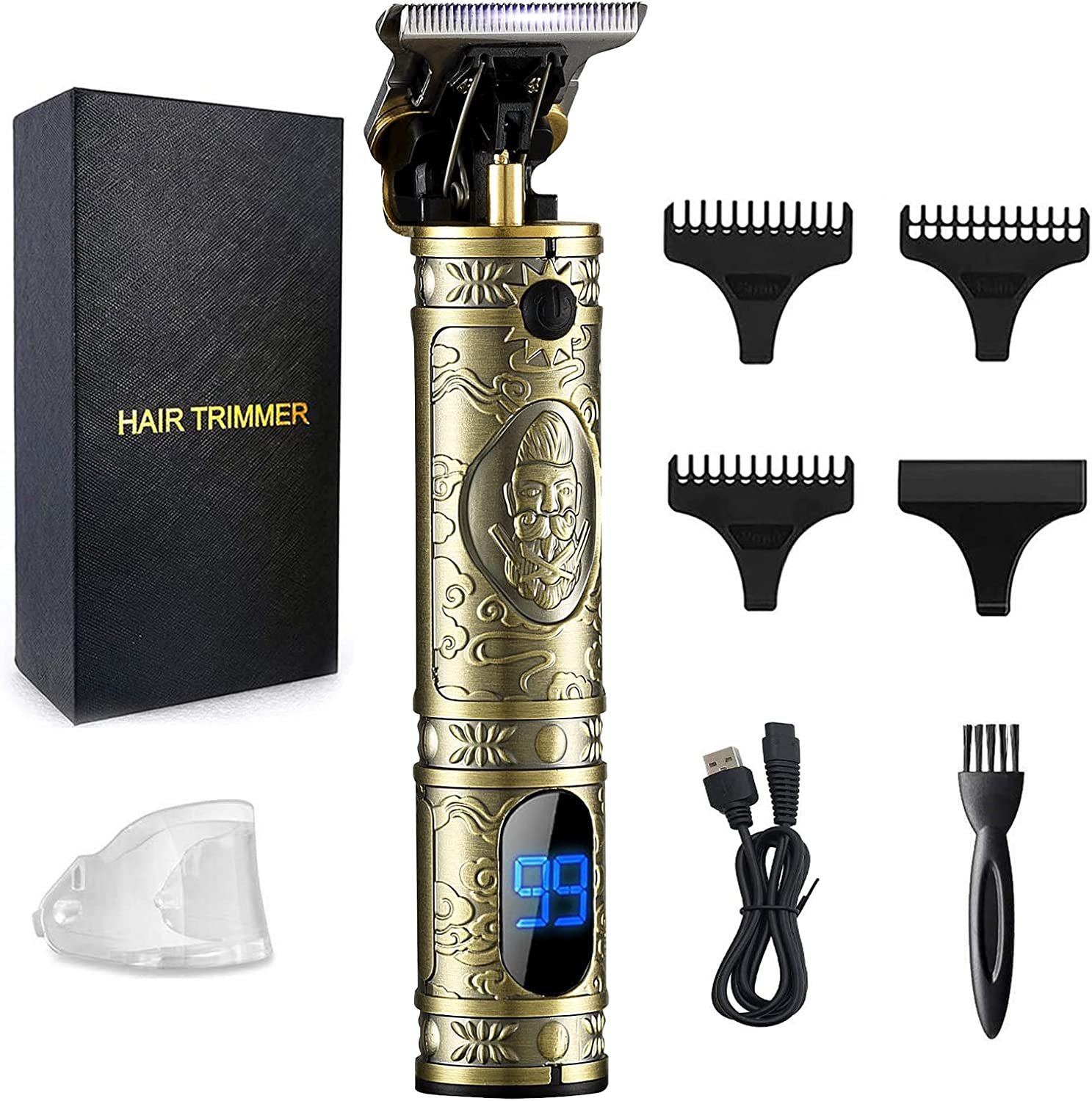AMULISS Professional Mens Hair Clippers Zero Gapped Cordless Hair Trimmer Professional Haircut & Grooming Kit - Golden