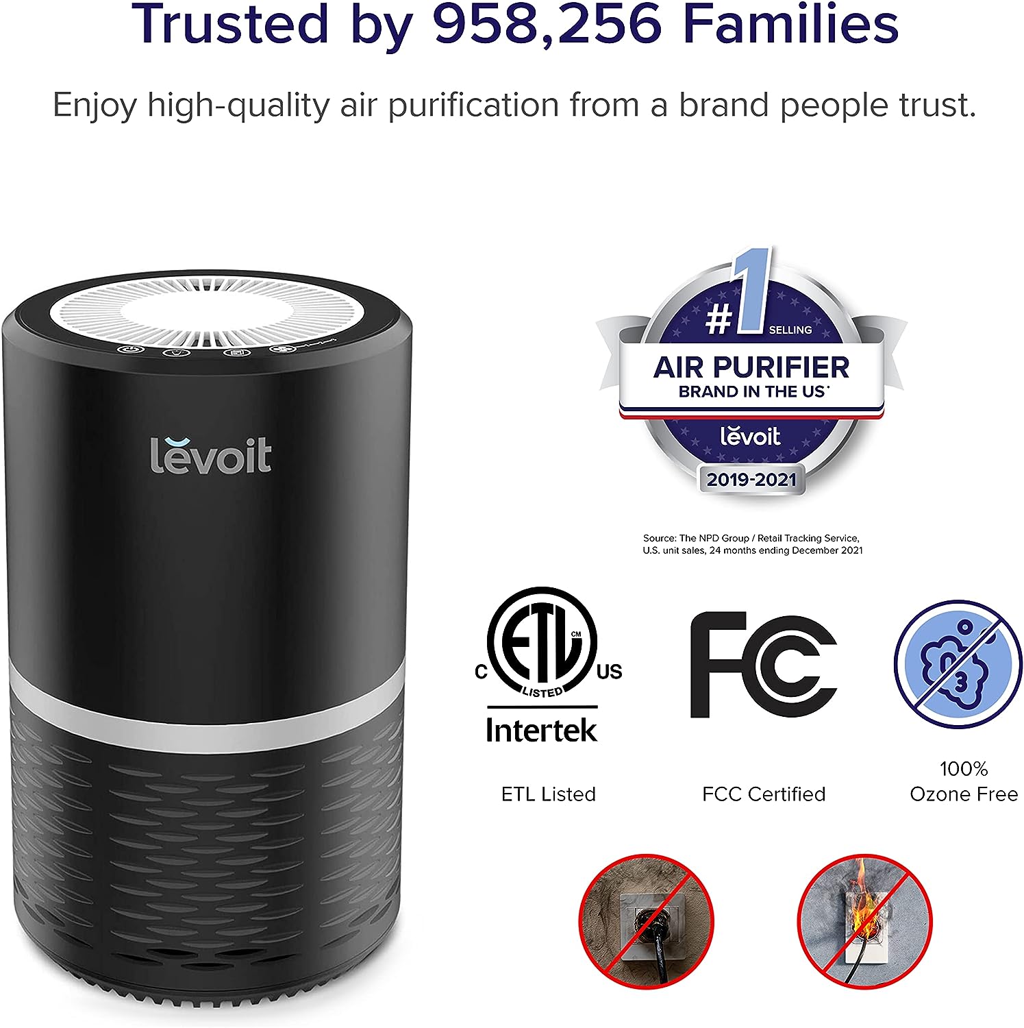LEVOIT Air Purifiers for Home. HEPA Filter for Smoke. Dust and Pollen in Bedroom. Ozone Free. Filtration System Odor Eliminators for Office with Optional Night Light. 1 Pack. Black