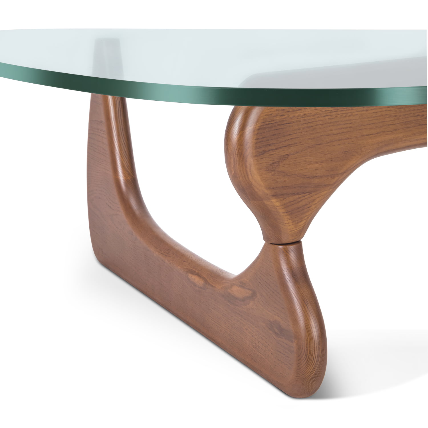 Furgle 50″ Triangle Glass Coffee Table with Wood Base for Living Room Office. Light Walnut