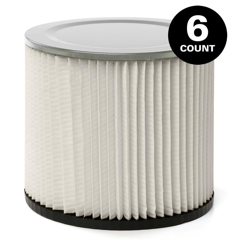 MULTI FIT VF2007B Standard Replacement Cartridge Filter for Most Shop-Vac Branded Wet/Dry Shop Vacuums (6-Pack)