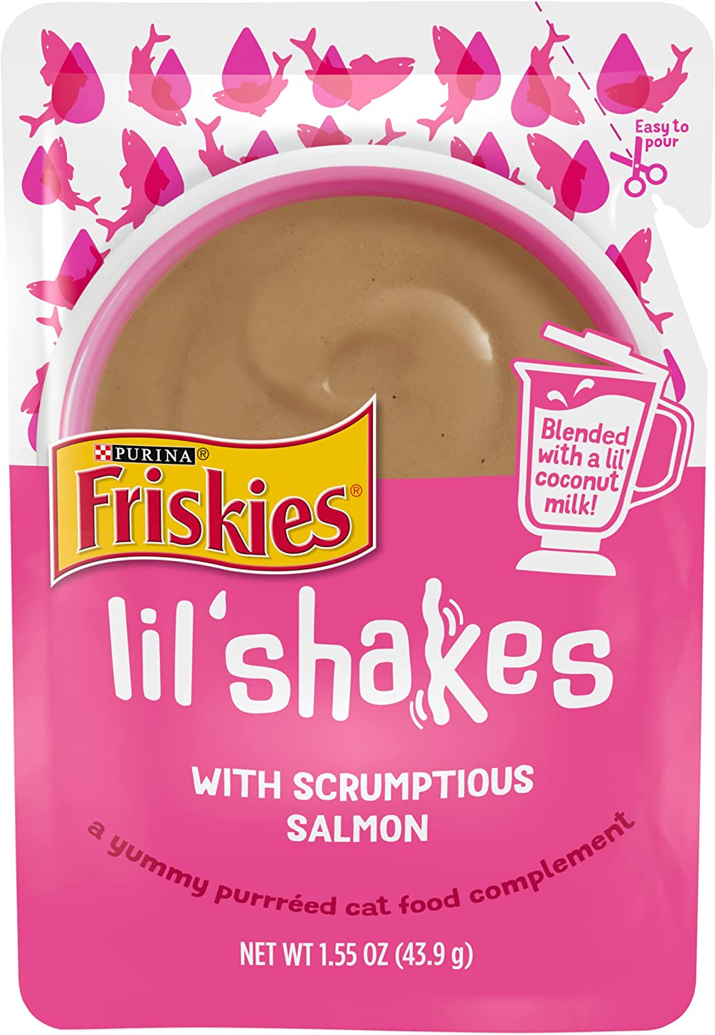 Purina Friskies Pureed Cat Food Topper Lil' Shakes with Scrumptious Salmon - (16) 1.55 oz. Pouches