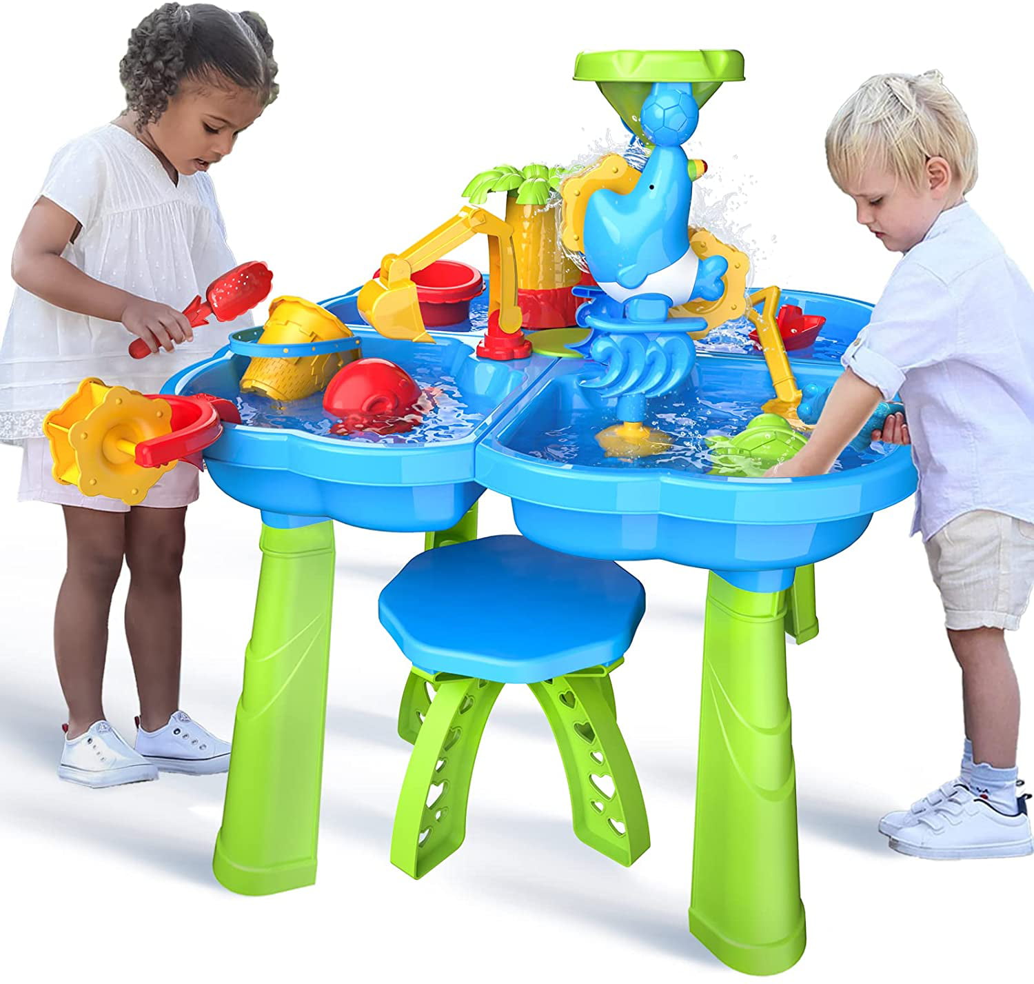 TEMI Sand Water Table for Toddlers. 4 in 1 Sand Table and Water Play Table. Kids Table Activity Sensory Play Table Beach Sand Water Toy for Outdoor Backyard for Toddlers Age 2-4 Gift