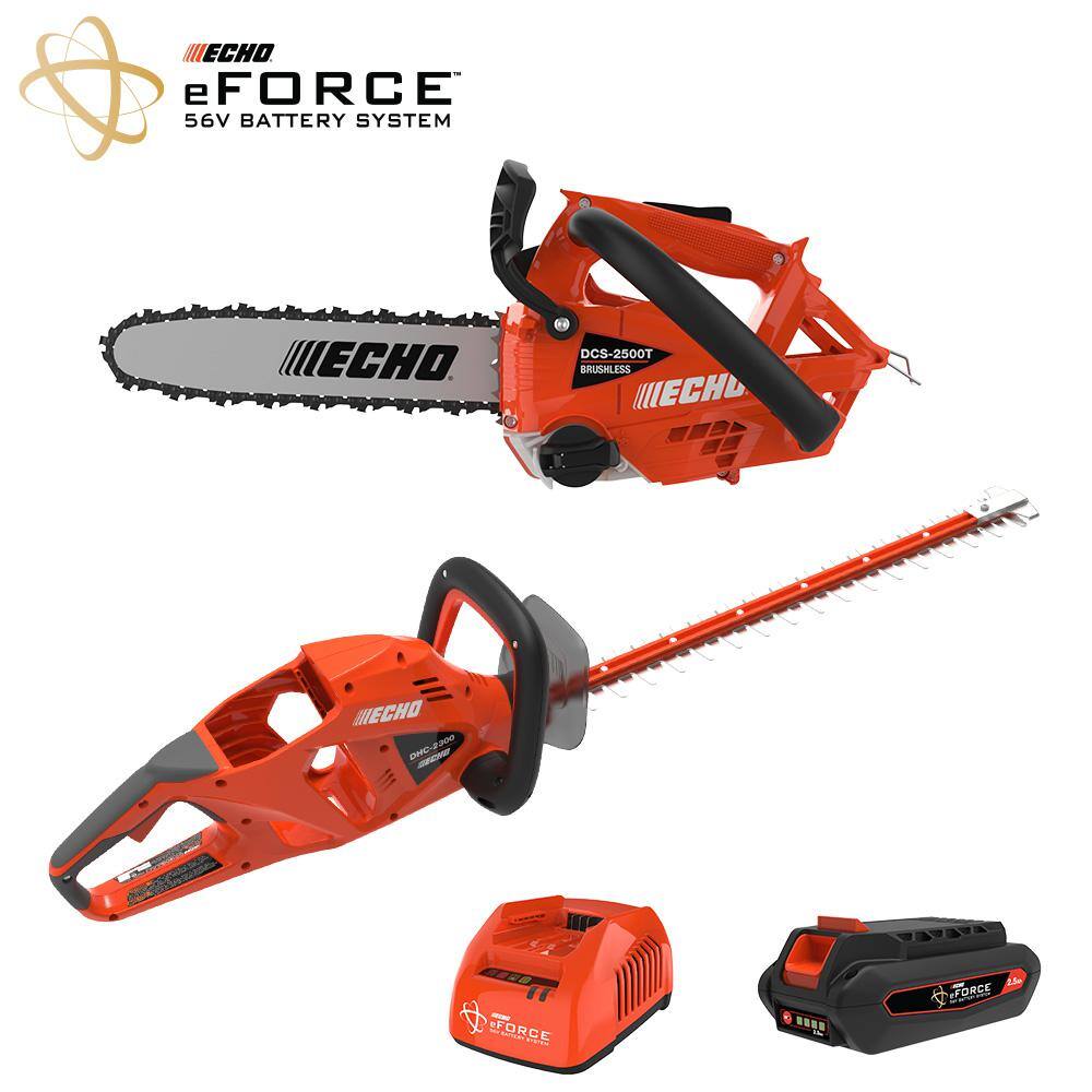 ECHO V-CADHAA eFORCE 12 in. 56-Volt Cordless Battery Chainsaw and Hedge Trimmer Combo Kit with 2.5Ah Battery and Charger (2-Tool)