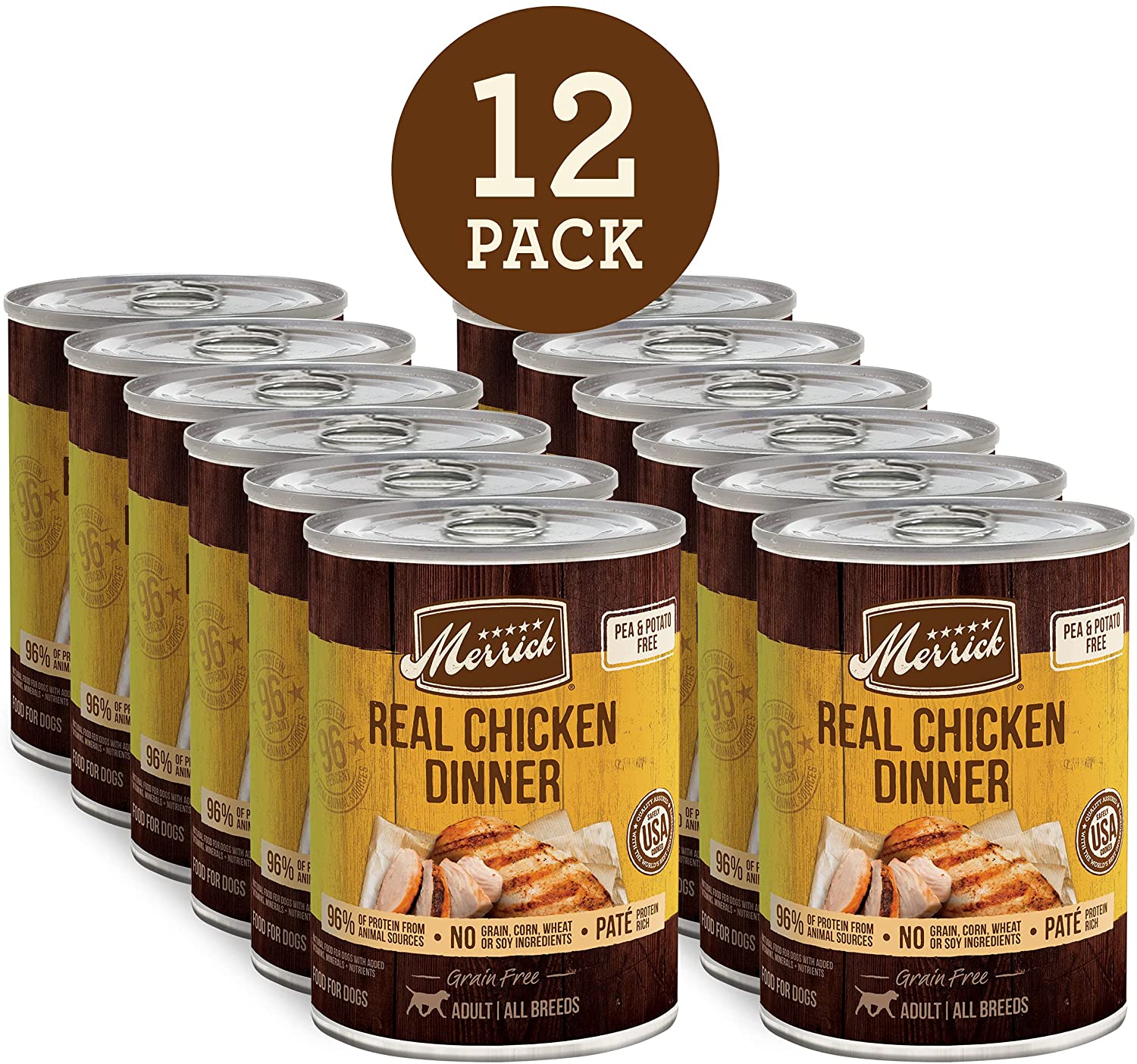 Merrick Grain Free Canned Wet Dog Food Real Meat Recipe. Real Chicken (Case of 12)