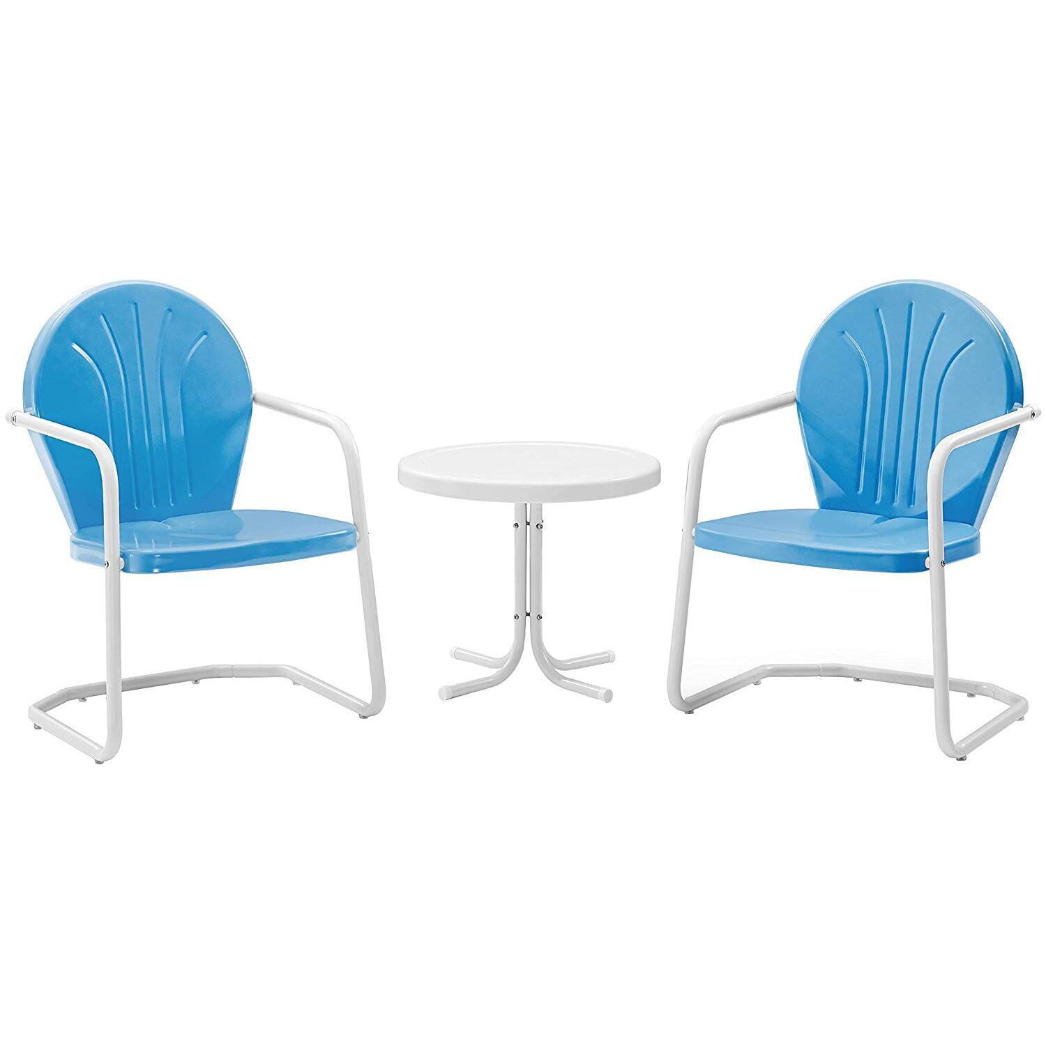Crosley Furniture Griffith 3-Piece Metal Outdoor Conversation Seating Set. Blue