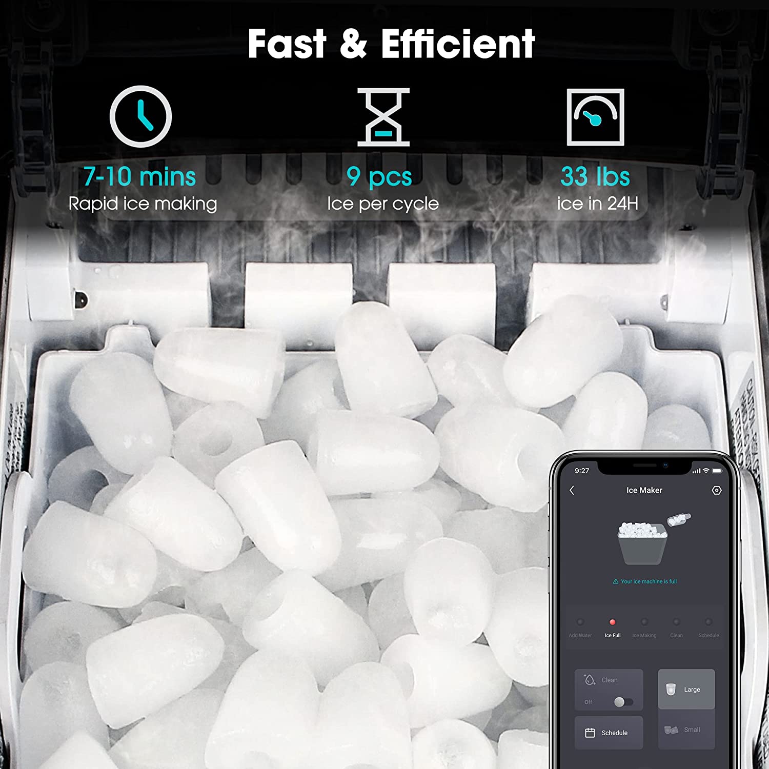 CROWNFUL Smart Ice Maker Countertop. with App Remote Control Ice Machine. 33 lbs/24H. 2 Size (S/L) Ice. Self-Cleaning