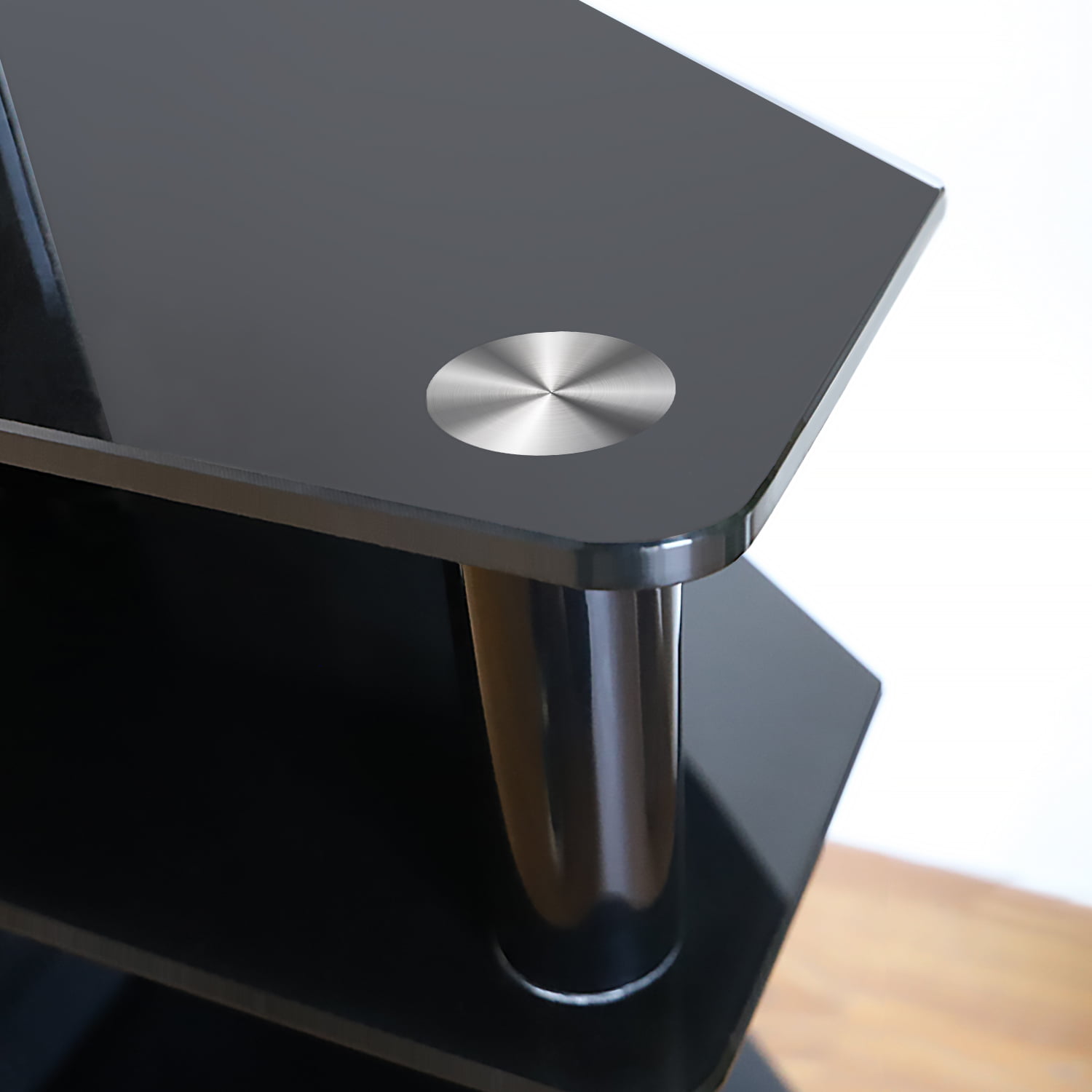 Flat TV Stand for TVs up to 75 inch. Black Glass TV Stand Shelves with Swivel Mount