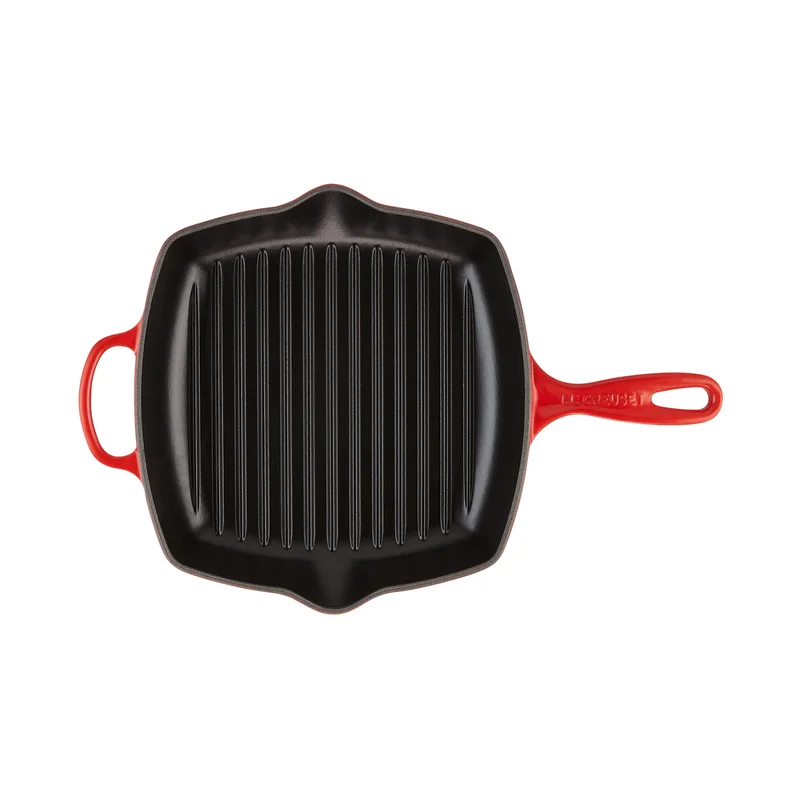 Le Creuset LS2021-2667 Enameled Cast Iron Signature Square Skillet Grill. 10.25″. Cerise