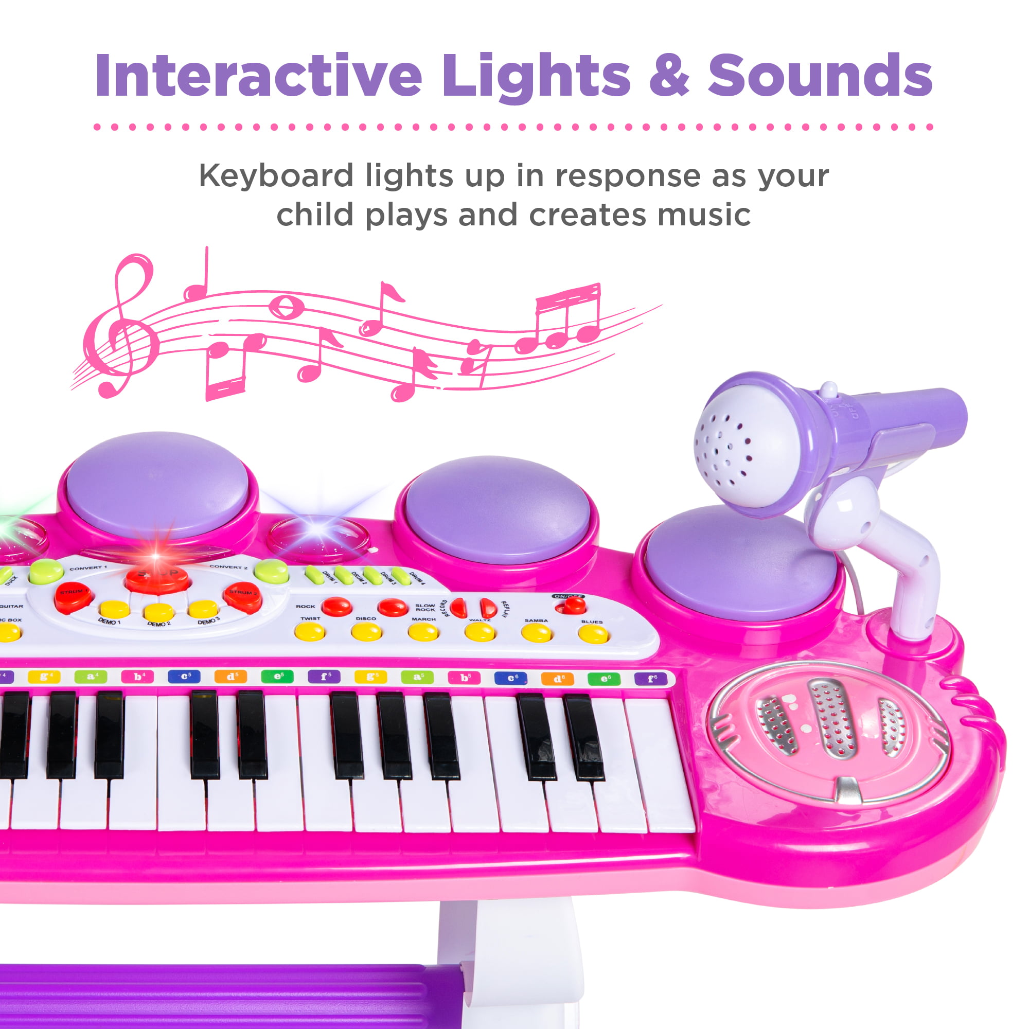Best Choice Products 37-Key Kids Electronic Piano Keyboard w/ Multiple Sounds. Lights Microphone. Stool - Pink