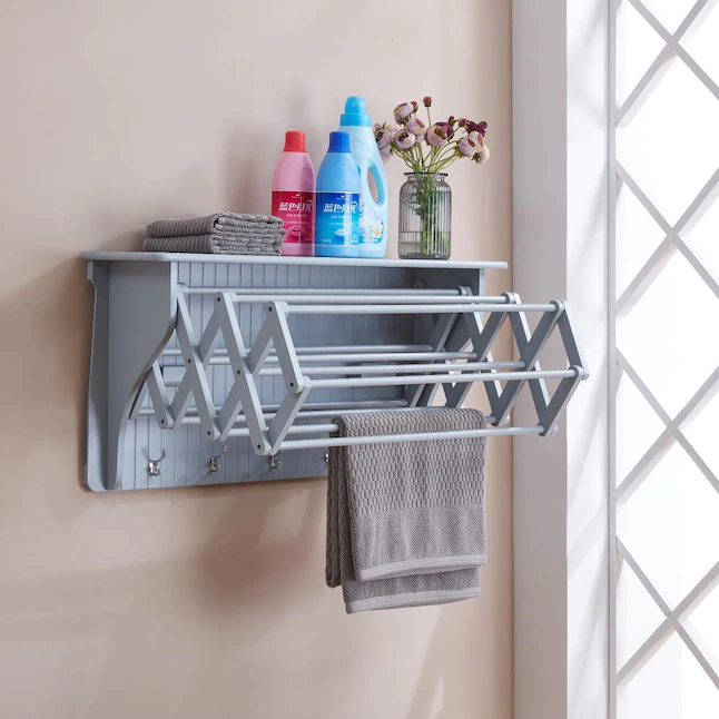 Danya B. Wall Mount Retractable Accordion Drying Rack-Great for Bathroom or Laundry Room. Light Gray