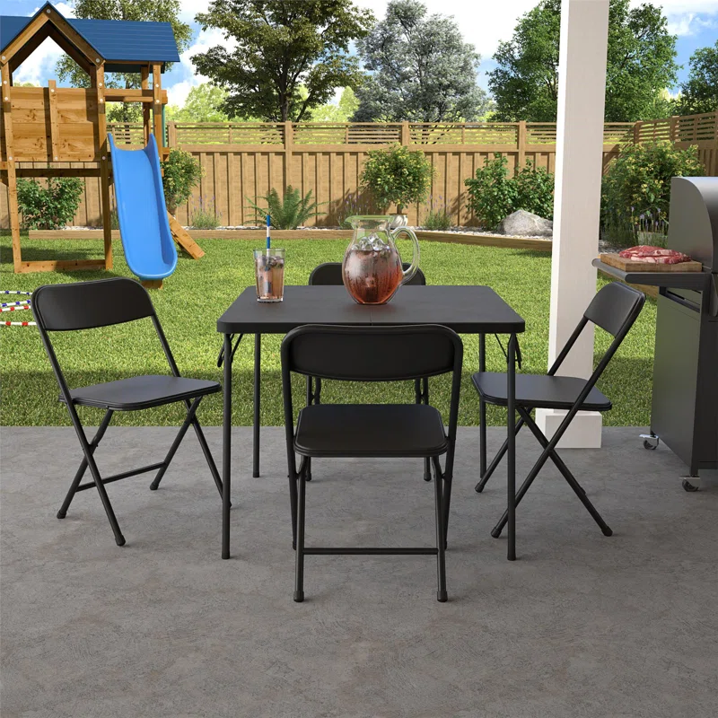 COSCO 37458BLK1E Indoor Outdoor Solid Resin Folding Table & Chair Dining Set. Perfect for Everyday Use. Hosting. Game Night. or Holiday Celebrations. 5-Piece. Black
