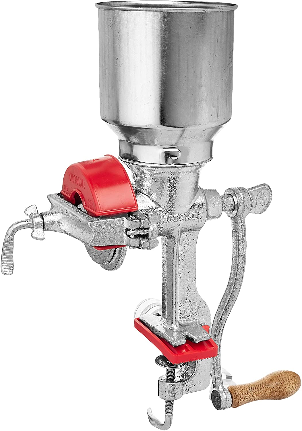 Victoria Manual High Hopper Grain Grinder. Silver
