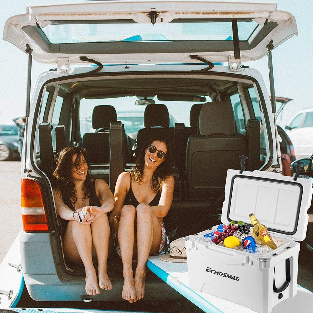 EchoSmile 30 Quart Rotomolded Cooler. 5 Days Protale Ice Cooler. Ice Chest Suit for BBQ. Camping. Pincnic. and Other Outdoor Activities. White1