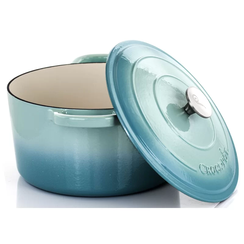 Crock-Pot Artisan 7 qt. Round Cast Iron Nonstick Dutch Oven in Aqua Blue with Lid