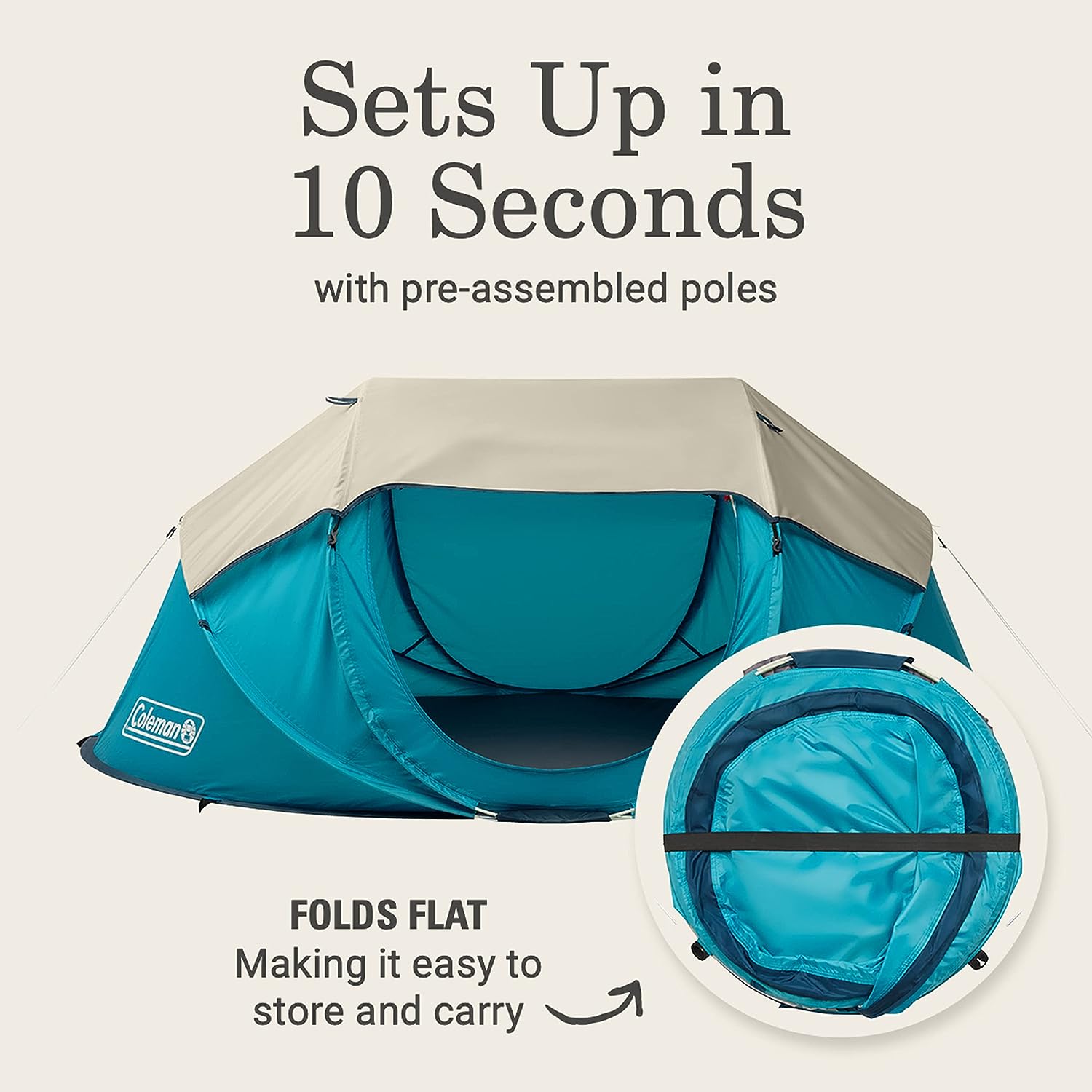 Coleman Pop-Up Camping Tent with Instant Setup. 4 Person Tent Sets Up in 10 Seconds. Includes Pre-Assembled Poles. Adjustable Rainfly. and Taped Floor Seams