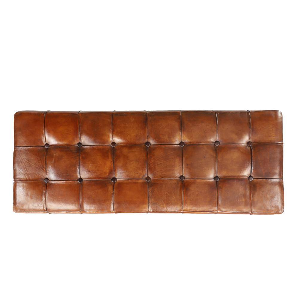 Litton Lane  Brown Tufted Upholstered Leather Bench 20 in. X 48 in. X 18 in.