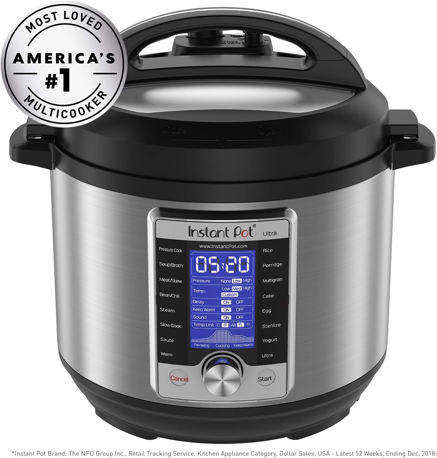 Instant Pot Ultra. 10-in-1 Pressure Cooker. Slow Cooker. Rice Cooker. Yogurt Maker. Cake Maker. Egg Cooker. Sauté. and more. Includes App With Over 800 Recipes. Stainless Steel. 6 Quart