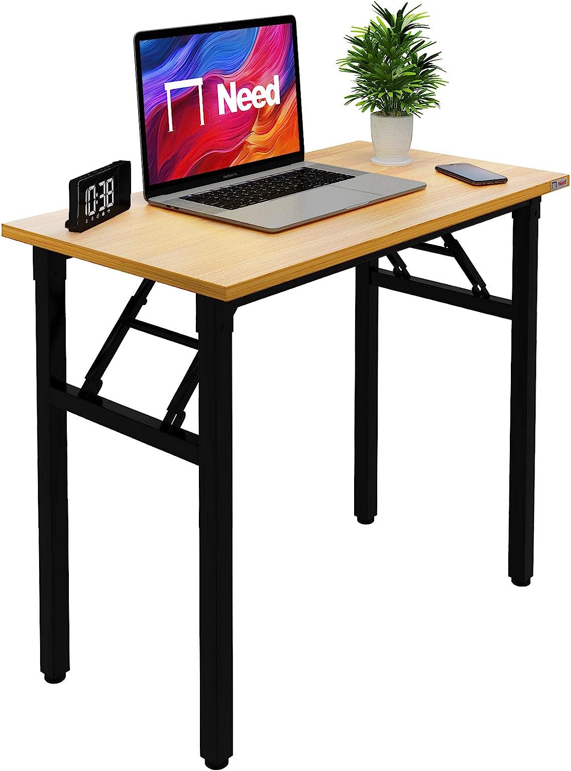 Need Folding Desk Small Desk 31 1/2″ No Assembly Foldable Computer Desk for Small Space/Home Office/Dormitory.Teak&Black Frame